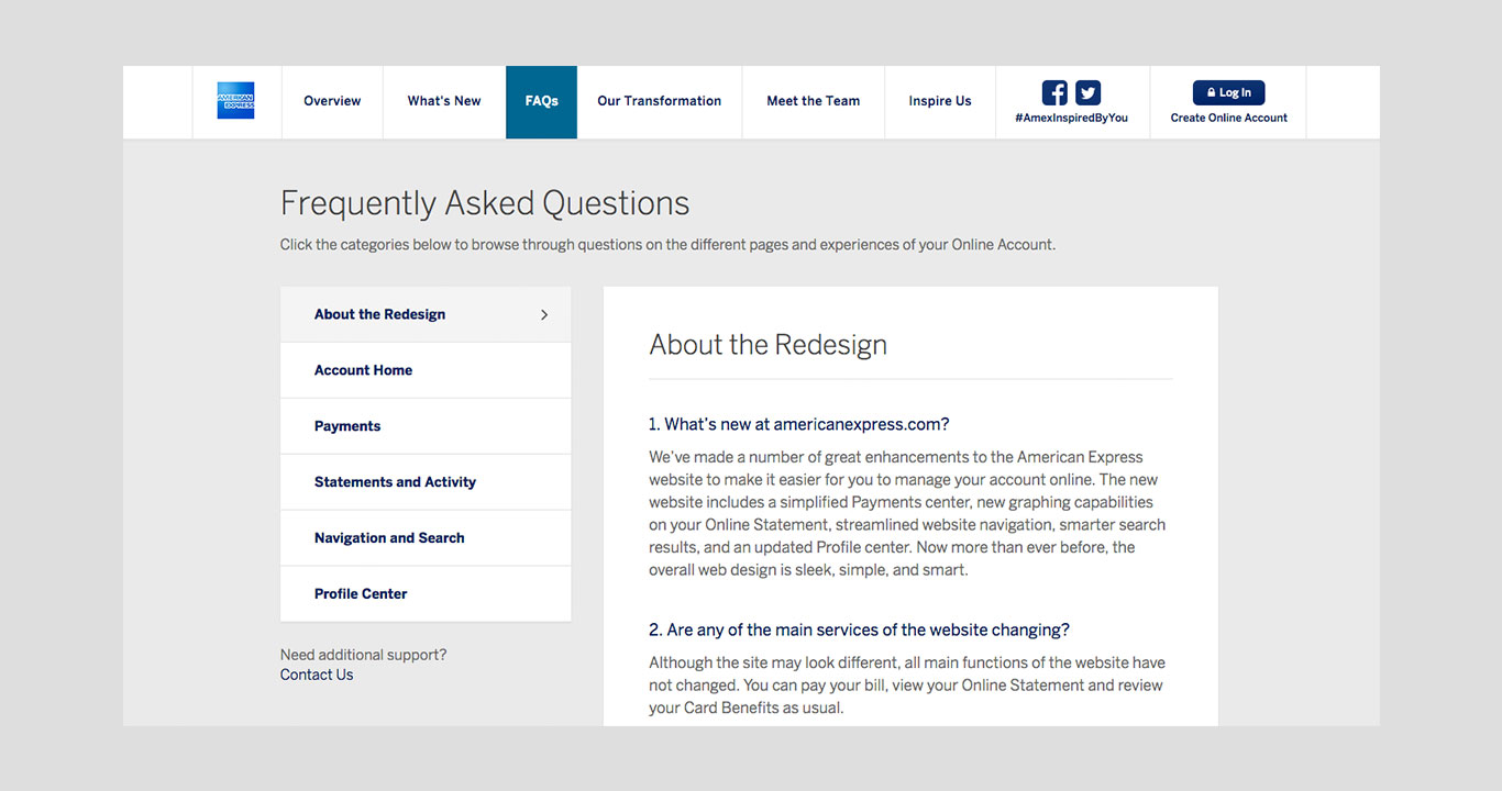 Screenshot of FAQs
